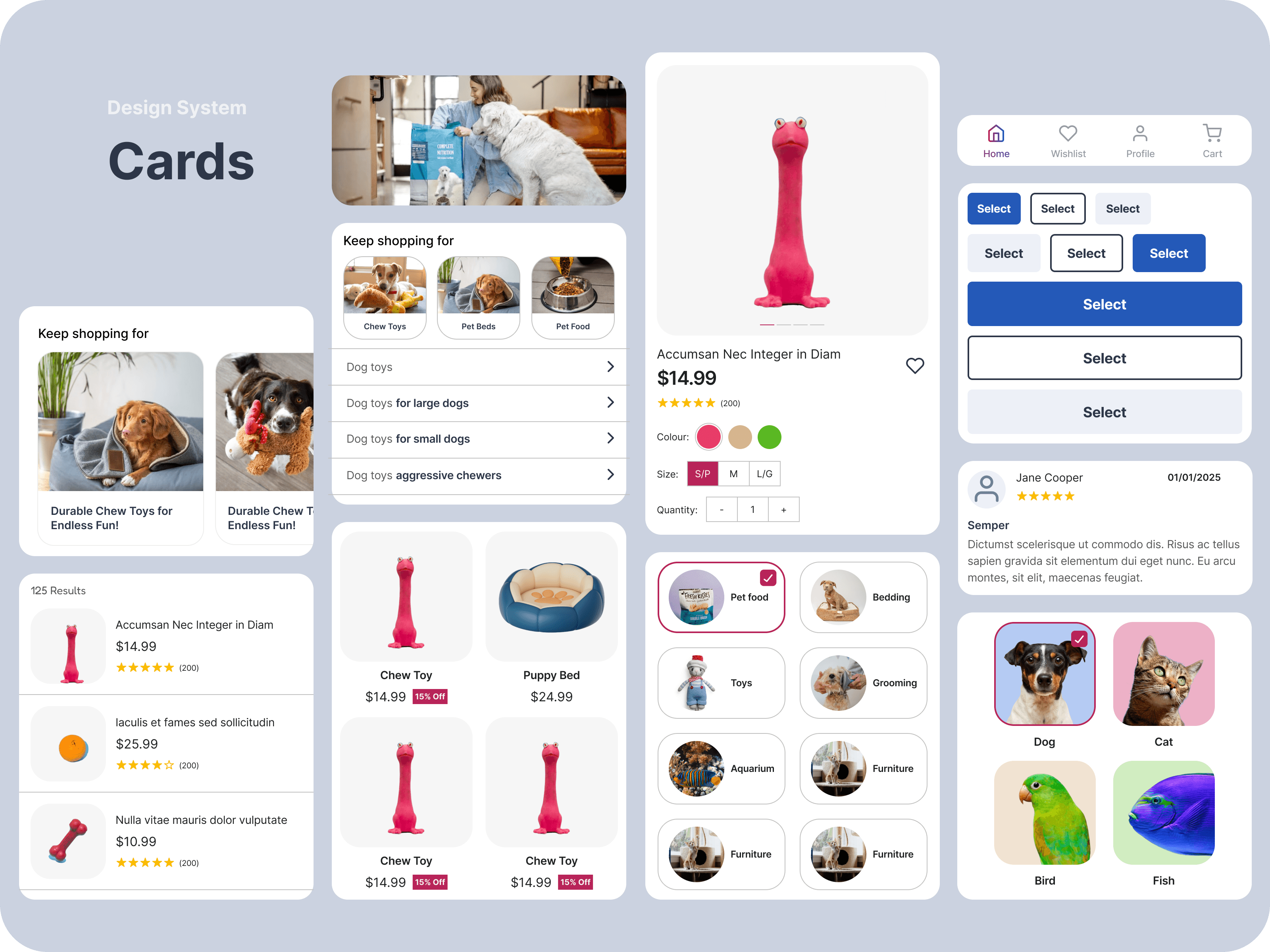 PetZing design system cards